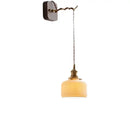 GobekUsa LED Wall Sconce Modern Japan Style Ceramic Lampshade Wooden Base Light