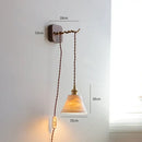 GobekUsa LED Wall Sconce Modern Japan Style Ceramic Lampshade Wooden Base Light