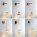 GobekUsa LED Wall Sconce Modern Japan Style Ceramic Lampshade Wooden Base Light