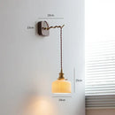 GobekUsa LED Wall Sconce Modern Japan Style Ceramic Lampshade Wooden Base Light