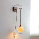 GobekUsa LED Wall Sconce Modern Japan Style Ceramic Lampshade Wooden Base Light