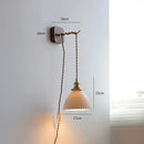 GobekUsa LED Wall Sconce Modern Japan Style Ceramic Lampshade Wooden Base Light