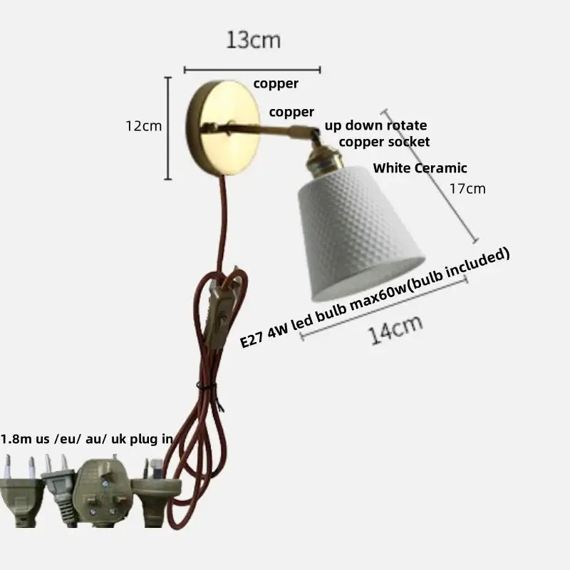 GobekUsa Ceramic LED Wall Lights with Pull Chain Switch for Bathroom Mirror, photo 22 of 22