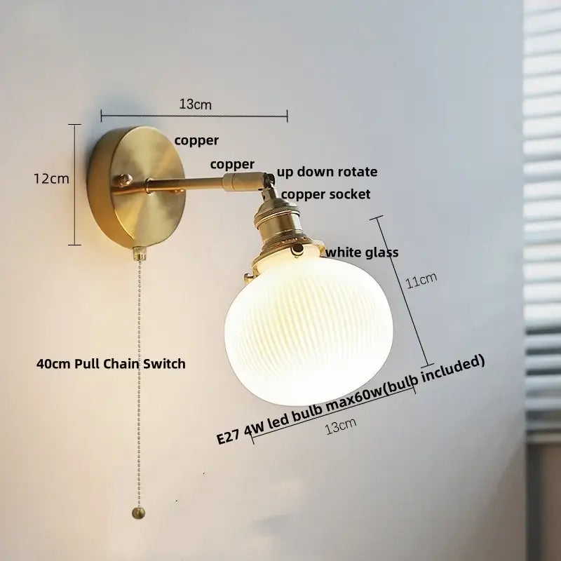 GobekUsa Ceramic LED Wall Lights with Pull Chain Switch for Bathroom Mirror, photo 14 of 22