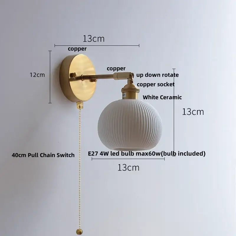 GobekUsa Ceramic LED Wall Lights with Pull Chain Switch for Bathroom Mirror, photo 11 of 22