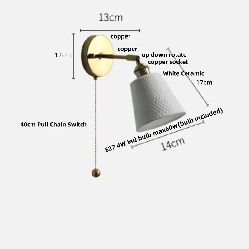 GobekUsa Ceramic LED Wall Lights with Pull Chain Switch for Bathroom Mirror, photo 21 of 22