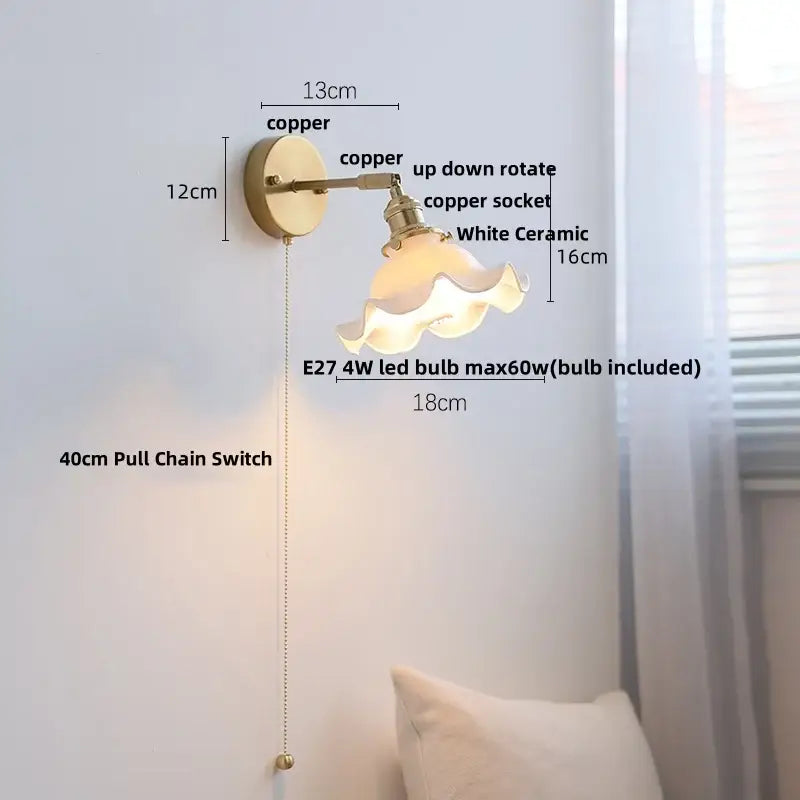 GobekUsa Ceramic LED Wall Lights with Pull Chain Switch for Bathroom Mirror, photo 10 of 22