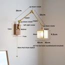 GobekUsa LED Walnut Wood Cube Glass Wall Light with Pull Chain Switch