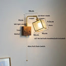 GobekUsa LED Walnut Wood Cube Glass Wall Light with Pull Chain Switch