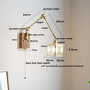 GobekUsa LED Walnut Wood Cube Glass Wall Light with Pull Chain Switch