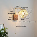 GobekUsa LED Walnut Wood Cube Glass Wall Light with Pull Chain Switch