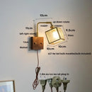 GobekUsa LED Walnut Wood Cube Glass Wall Light with Pull Chain Switch