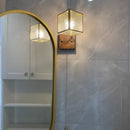 GobekUsa LED Walnut Wood Cube Glass Wall Light with Pull Chain Switch