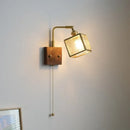 GobekUsa LED Walnut Wood Cube Glass Wall Light with Pull Chain Switch