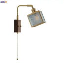 GobekUsa LED Walnut Wood Cube Glass Wall Light with Pull Chain Switch