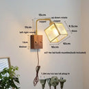 GobekUsa LED Walnut Wood Cube Glass Wall Light with Pull Chain Switch