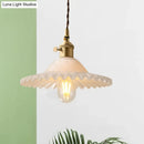 GobekUsa Chloe - Scalloped Pendant Light: Industrial Brass & White Glass