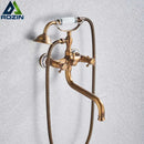 GobekUsa Brass Antique Tub Faucet with Long Spout, Rotate Handle and Handshower