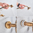 GobekUsa Brass Antique Tub Faucet with Long Spout, Rotate Handle and Handshower