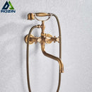 GobekUsa Brass Antique Tub Faucet with Long Spout, Rotate Handle and Handshower