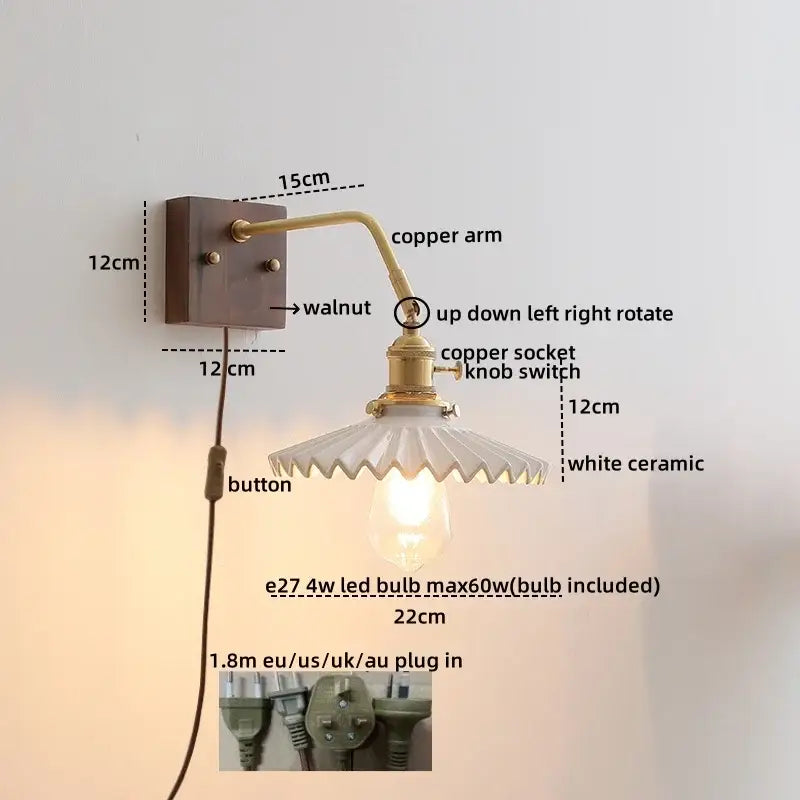 GobekUsa Ceramic LED Wall Sconce Pull Chain Switch Mirror Light Fixtures, photo 7 of 22