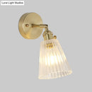 GobekUsa Postmodern Gold Wall Light with Clear Ribbed Glass - Conical Design, Rotating Feature, 1 Light Kit