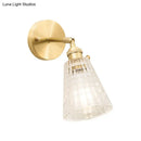 GobekUsa Postmodern Gold Wall Light with Clear Ribbed Glass - Conical Design, Rotating Feature, 1 Light Kit