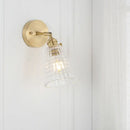 GobekUsa Postmodern Gold Wall Light with Clear Ribbed Glass - Conical Design, Rotating Feature, 1 Light Kit