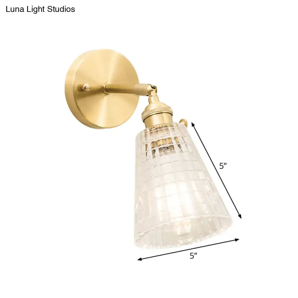 GobekUsa Postmodern Gold Wall Light with Clear Ribbed Glass - Conical Design, Rotating Feature, 1 Light Kit, photo 8 of 12
