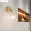 GobekUsa Postmodern Gold Wall Light with Clear Ribbed Glass - Conical Design, Rotating Feature, 1 Light Kit