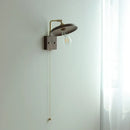 Vintage brass & dark wood wall light sconce bedroom pull chain lamp by Decorbites