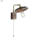 Vintage brass & dark wood wall light sconce bedroom pull chain lamp by Decorbites