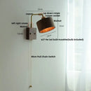 Vintage brass & dark wood wall light sconce bedroom pull chain lamp by Decorbites