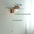 Vintage brass & dark wood wall light sconce bedroom pull chain lamp by Decorbites