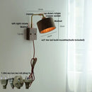 Vintage brass & dark wood wall light sconce bedroom pull chain lamp by Decorbites
