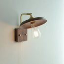 Vintage brass & dark wood wall light sconce bedroom pull chain lamp by Decorbites