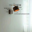 Vintage brass & dark wood wall light sconce bedroom pull chain lamp by Decorbites