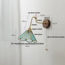 GobekUsa LED Wall Lights Up Down Rotate Pull Chain Switch Bedside Lamp Glass Canopy Fixtures