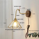 GobekUsa LED Wall Lights Up Down Rotate Pull Chain Switch Bedside Lamp Glass Canopy Fixtures