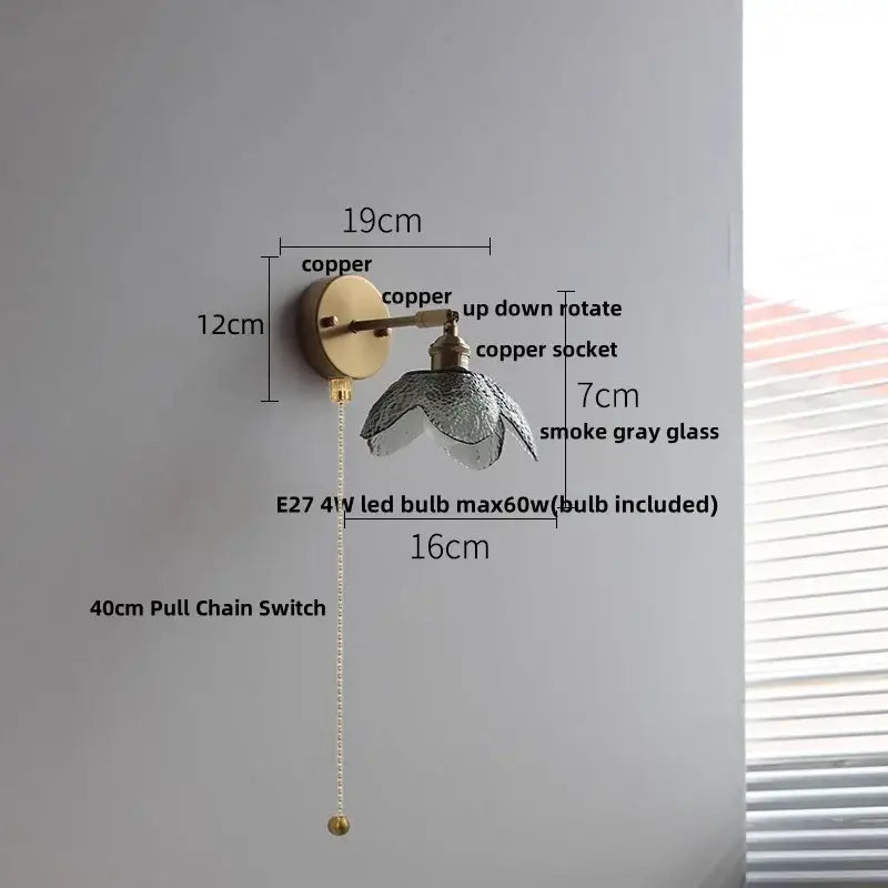GobekUsa Glass Bedside Sconce: Modern Nordic LED Wall Light with Pull Chain Switch, photo 8 of 22