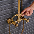GobekUsa Brass Shower Faucet Mixer Set with 8" Rainfall Head, Storage Shelf, and Hooks