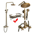 GobekUsa Brass Shower Faucet Mixer Set with 8" Rainfall Head, Storage Shelf, and Hooks