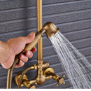 GobekUsa Brass Shower Faucet Mixer Set with 8" Rainfall Head, Storage Shelf, and Hooks