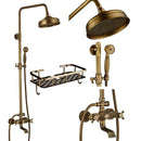 GobekUsa Brass Shower Faucet Mixer Set with 8" Rainfall Head, Storage Shelf, and Hooks