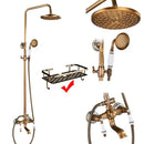 GobekUsa Brass Shower Faucet Mixer Set with 8" Rainfall Head, Storage Shelf, and Hooks