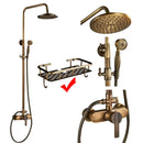 GobekUsa Brass Shower Faucet Mixer Set with 8" Rainfall Head, Storage Shelf, and Hooks