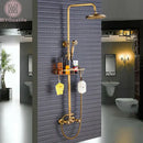 GobekUsa Brass Shower Faucet Mixer Set with 8" Rainfall Head, Storage Shelf, and Hooks