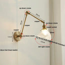 GobekUsa Brass Swing Arm LED Wall Light Fixture with Rotatable Arms & Pull Chain Switch