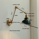GobekUsa Brass Swing Arm LED Wall Light Fixture with Rotatable Arms & Pull Chain Switch