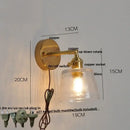 GobekUsa Clear Glass LED Wall Lights Brass E27 Pull Chain Switch Bedside Lamp